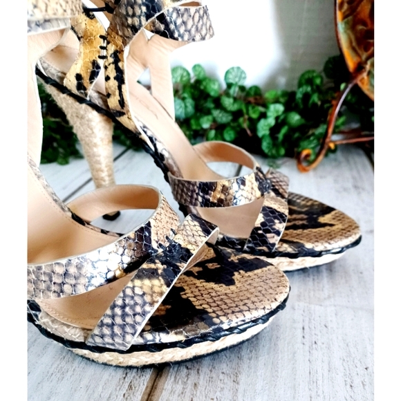 Via Spiga Crisscross Ankle Strap Leather Snake Embossed Jute Platform Sandal - Picture 6 of 16